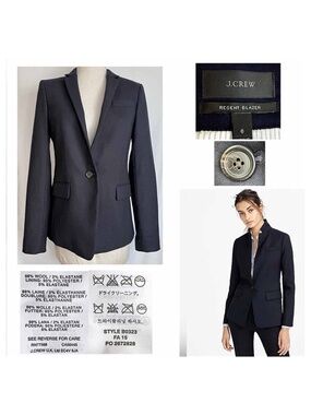 J.Crew Women Sz 6 Navy Blue 98% Wool Regent Blazer Tailored 1 Button Jacket EUC